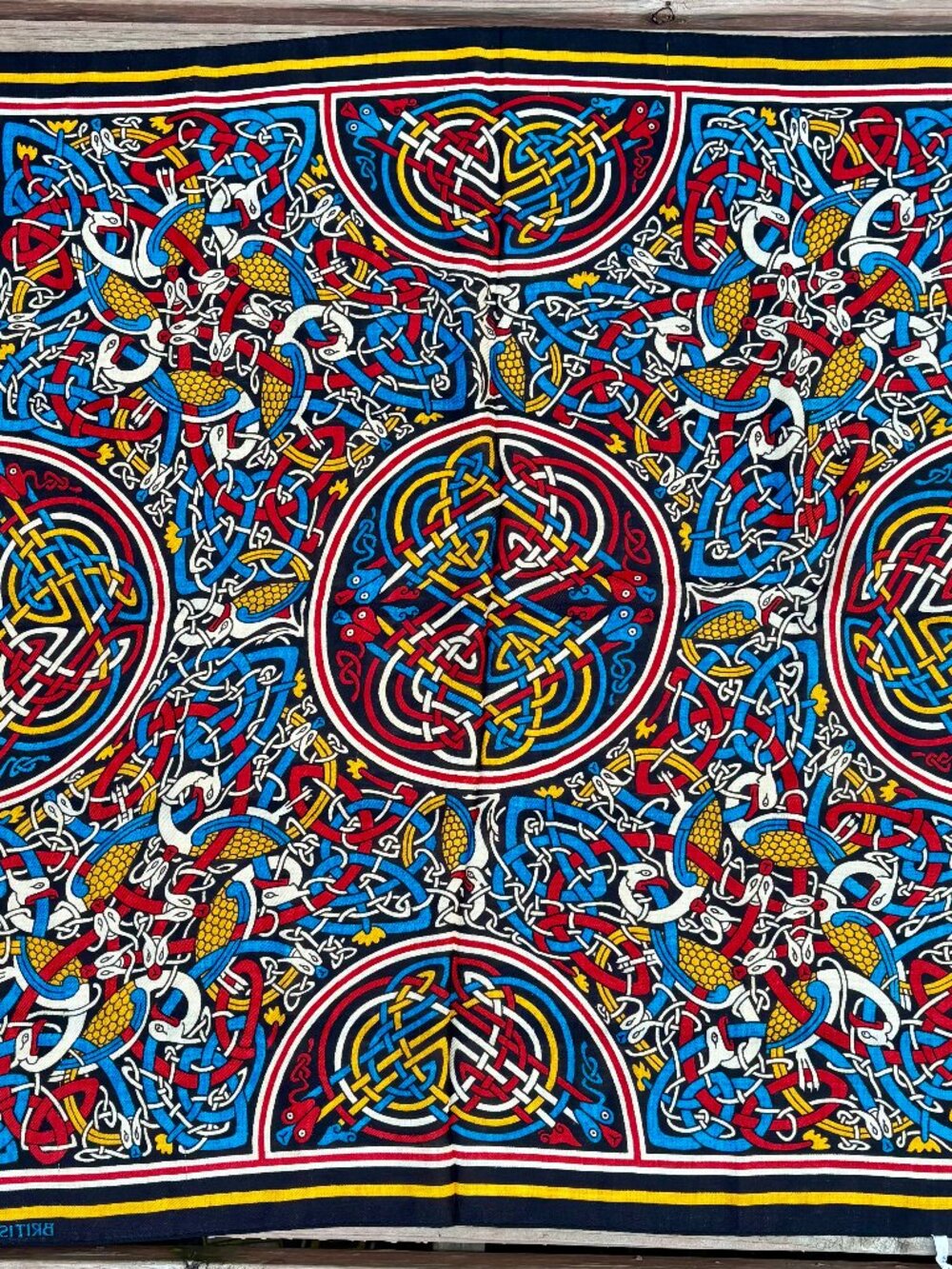 Vintage British Museum Celtic knot lightweight wool scarf 33 inches square